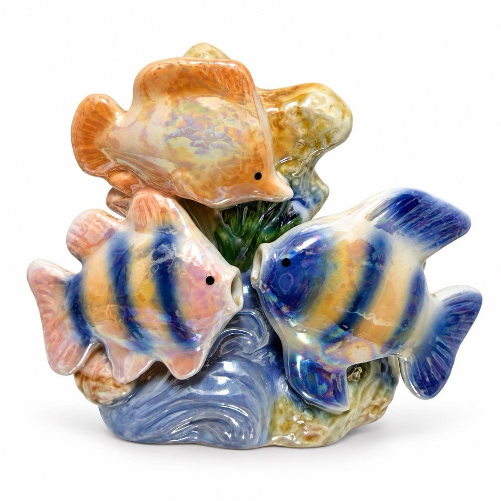 Vintage Lusterware Tropical Fish Figurine Iridescent Ceramic Coastal Decor 4"